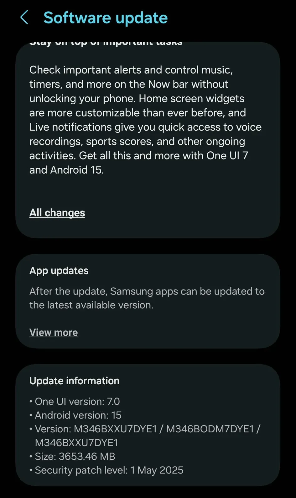 Samsung Galaxy M34 обновление One UI 7 (Android 15) Индия