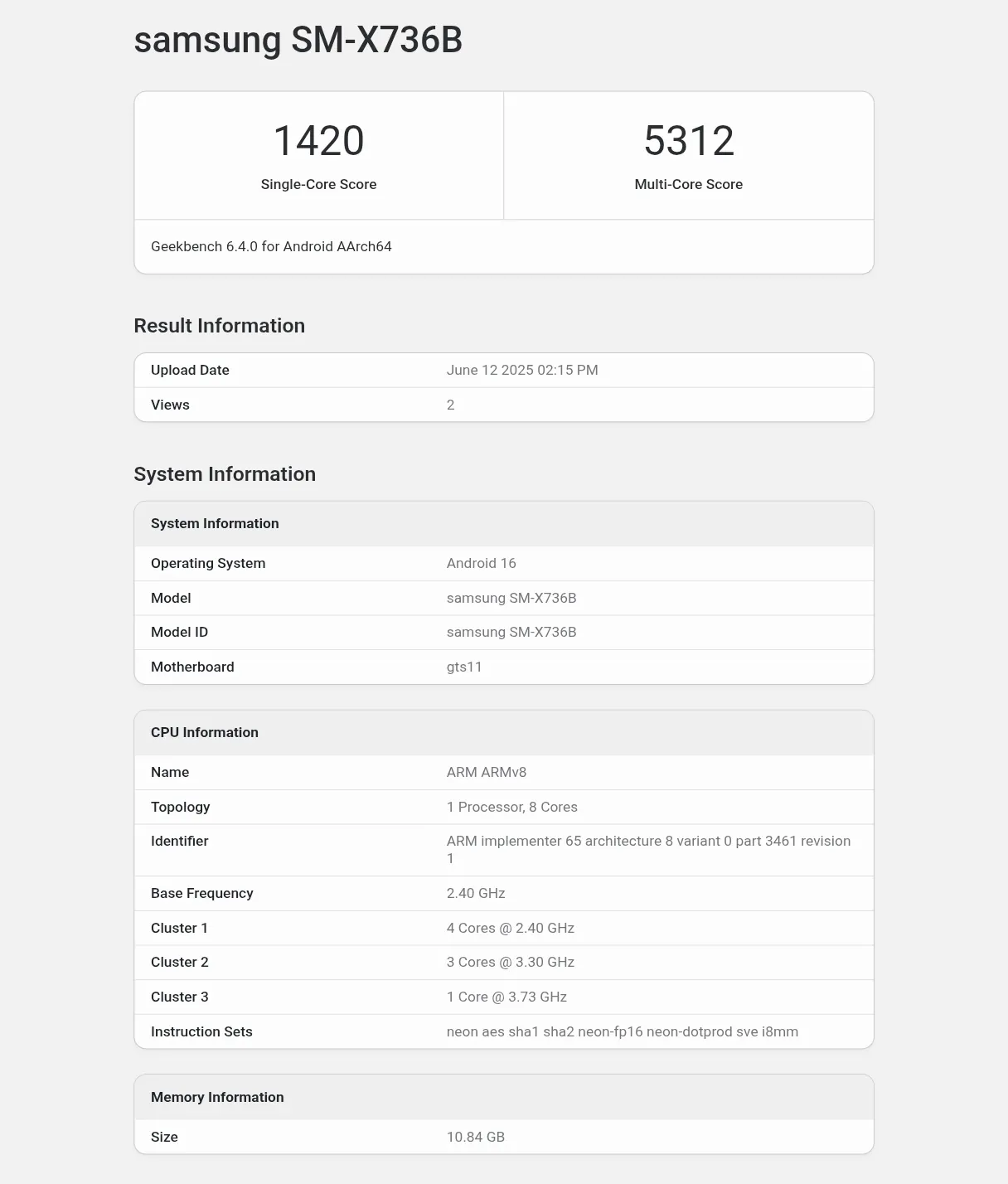 Samsung Galaxy Tab S11 тест Geekbench