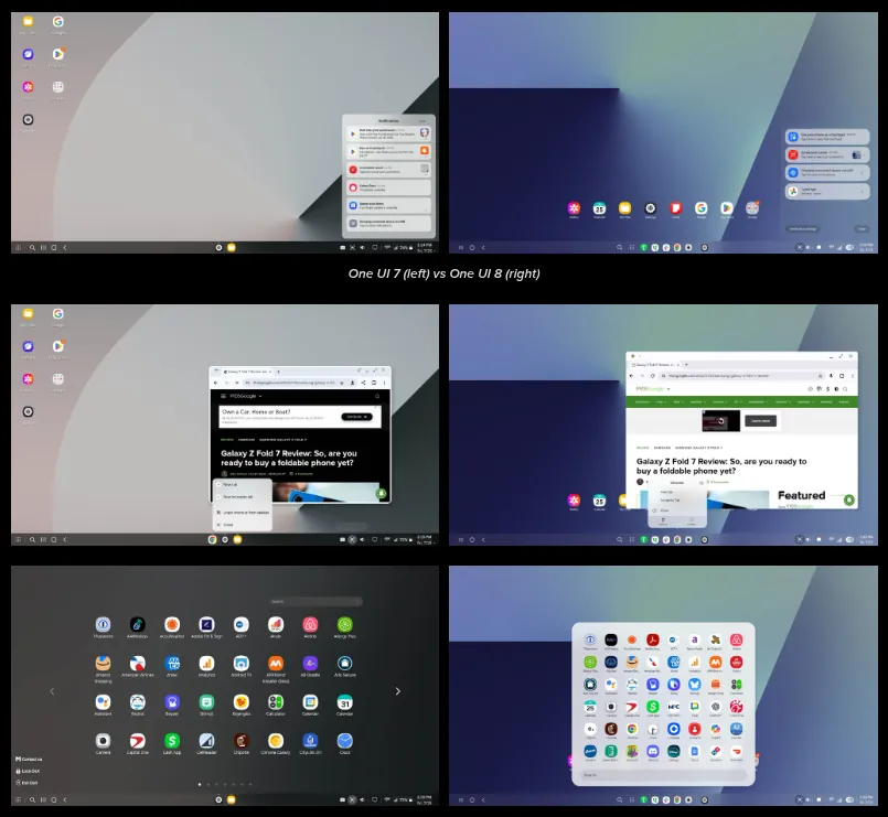 Samsung DeX One UI 7 vs 8